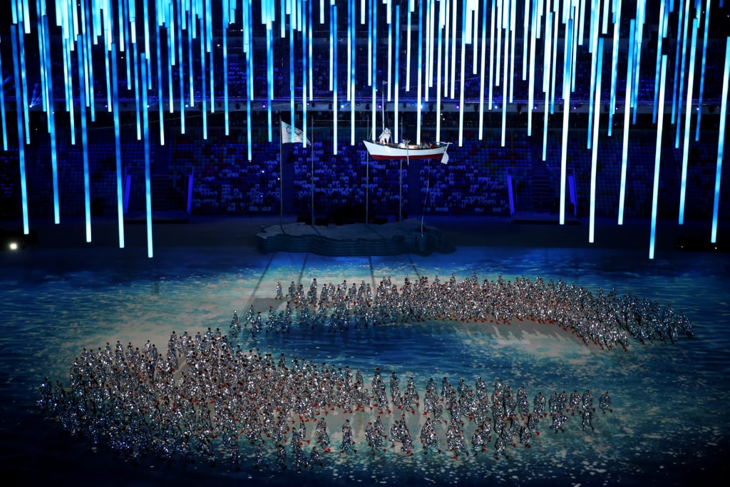 Hanging blue lights left the Sochi stadium looking like a Winter wonderland.