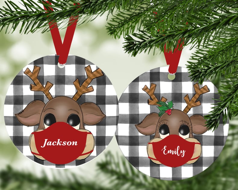 Personalized Reindeer Mask Christmas Ornament