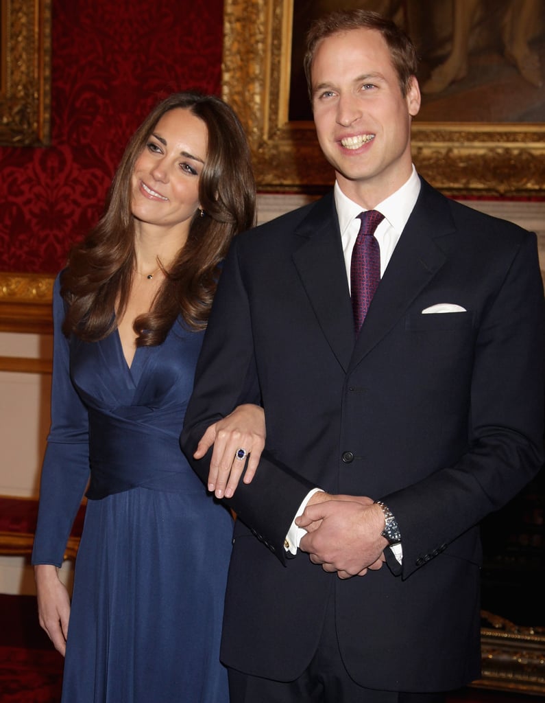 Fast-forward five years, one breakup, and one trip to Kenya, and William presented Kate with one of the most famous pieces of jewelry in the world: his late mother's 12-carat Ceylon sapphire engagement ring. The stone is surrounded by 14 diamonds and set in 18-carat white gold.