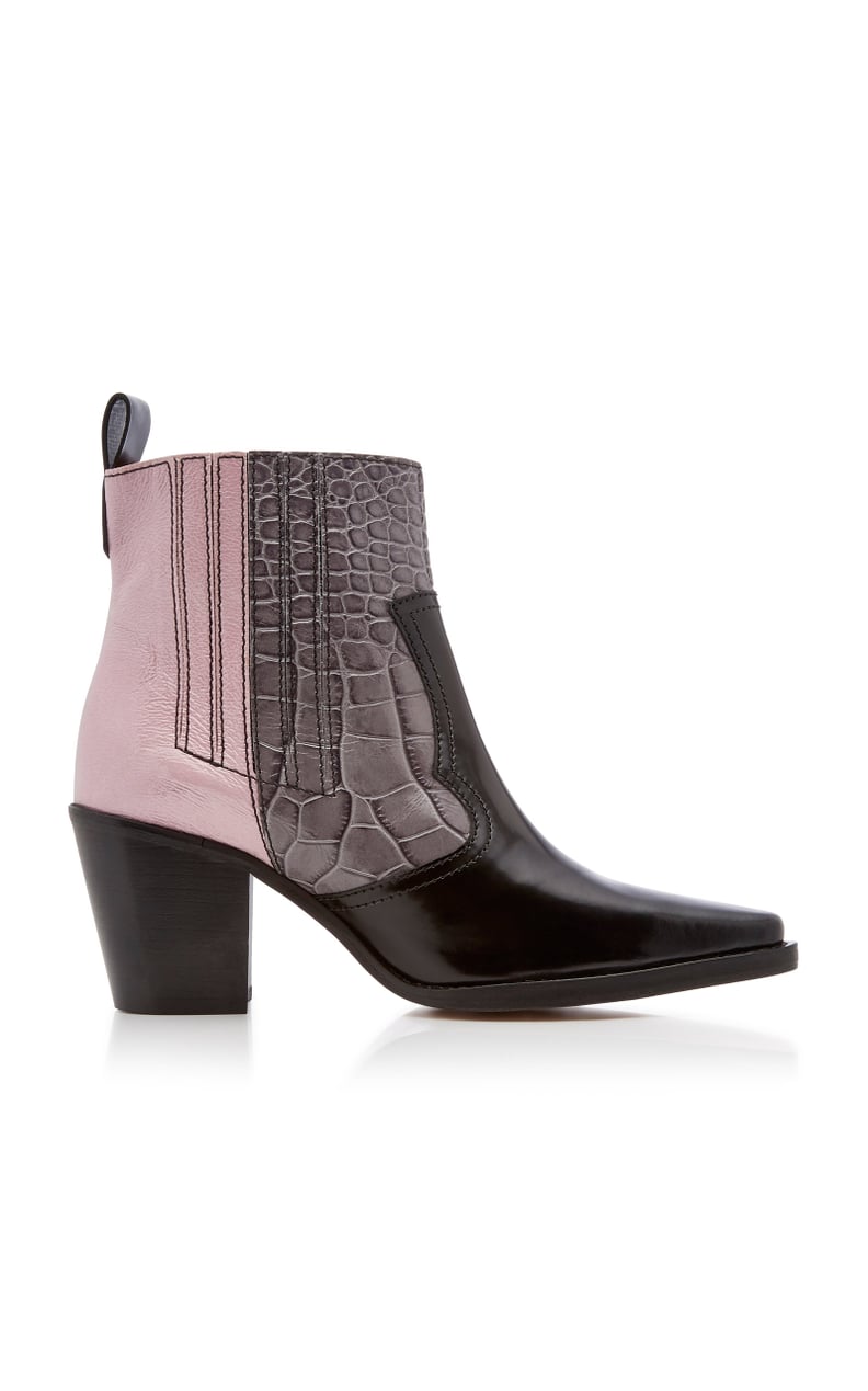 Ganni Croc-Effect Patent Leather Boots