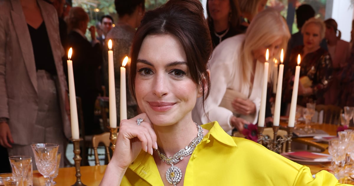 Anne Hathaway Hits the Red Carpet in a Massive Diamond Necklace and Mini Shorts