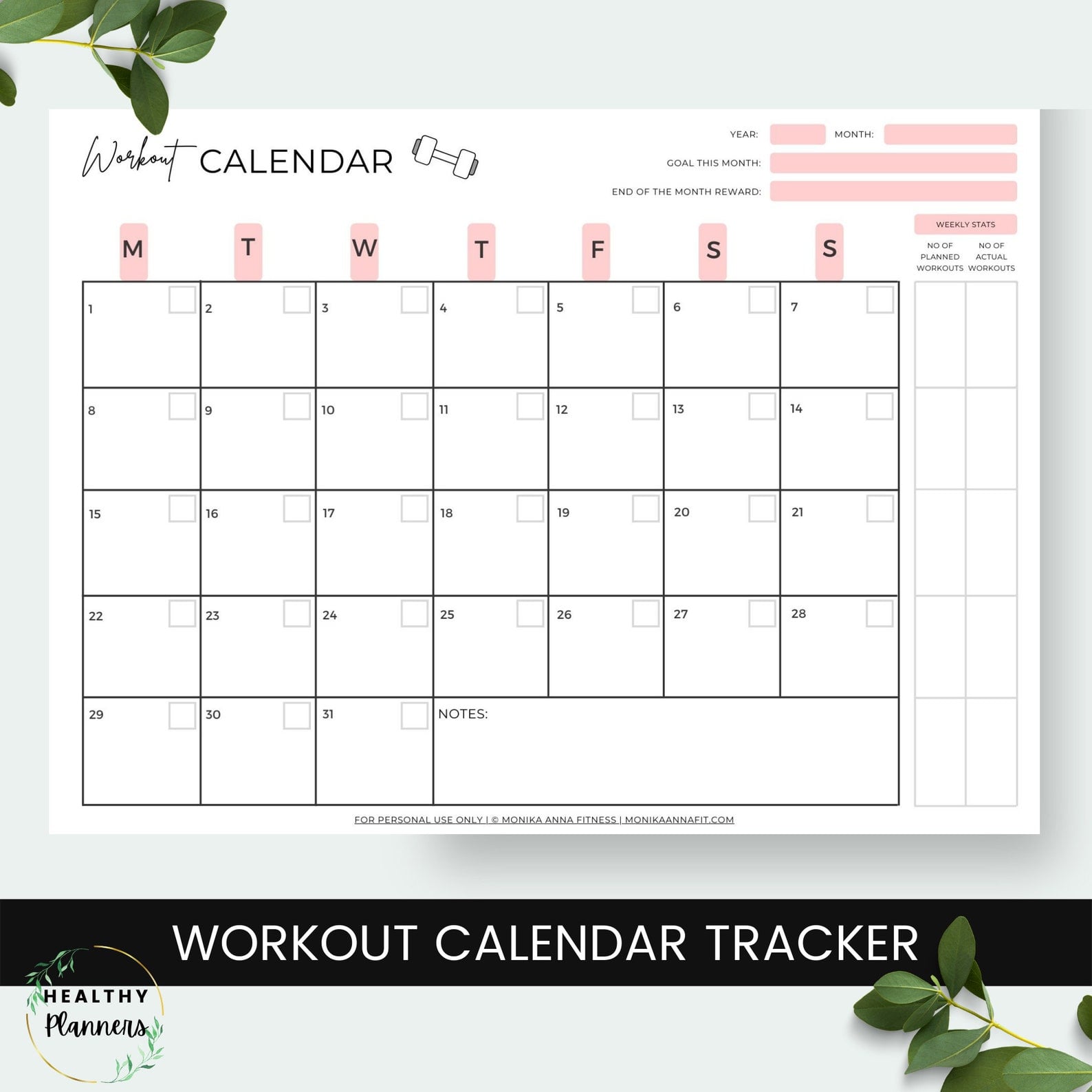 blank workout calendar