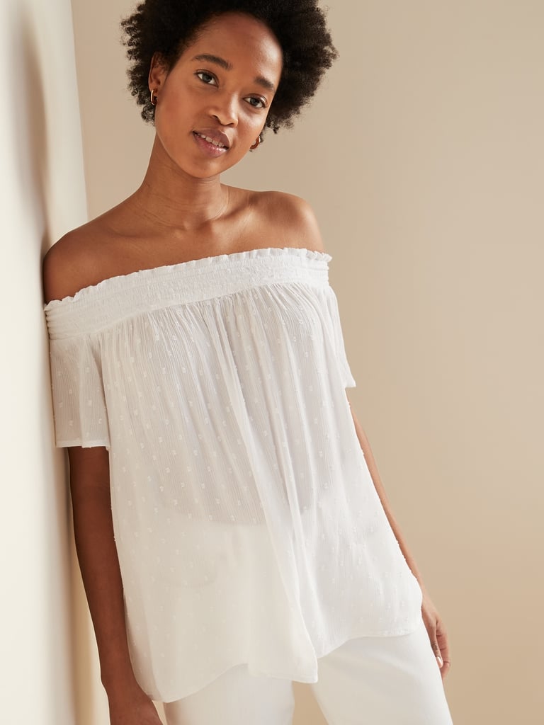 Smocked Off-the-Shoulder Crepe Top