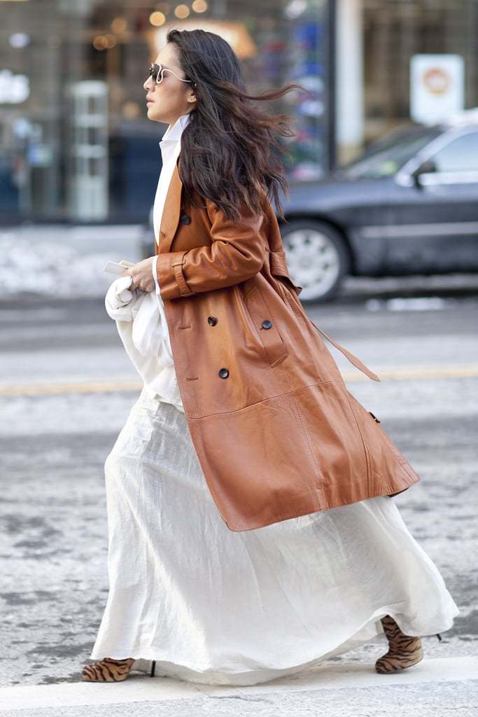Buttery leather layered up perfectly against a floaty white maxi.
Buttery leather layered up perfectly against a floaty white maxi.