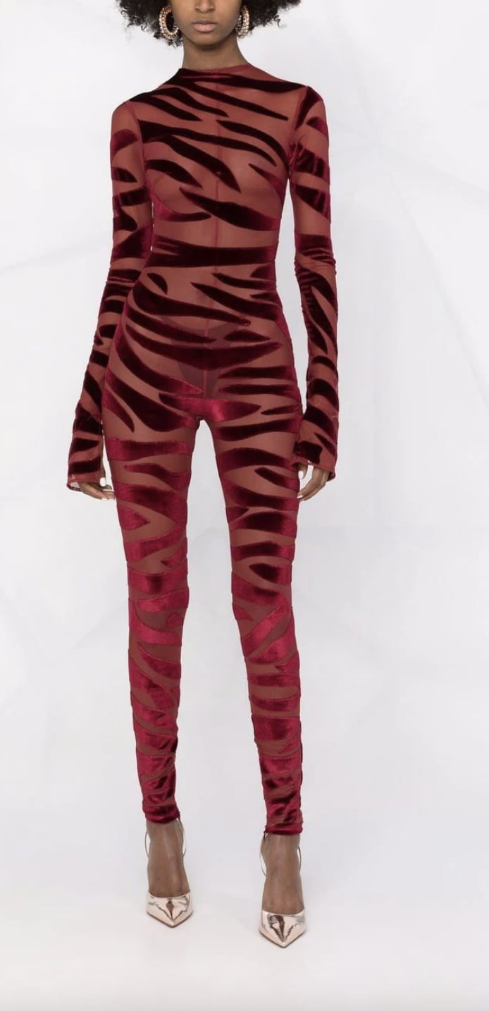 LaQuan Smith Tiger-Print Sheer Jumpsuit