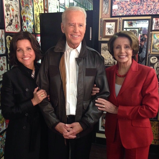 Julia took a break from filming with her "costars": Vice President Joe Biden and House Minority Leader Nancy Pelosi. 
Source: Instagram user officialjld