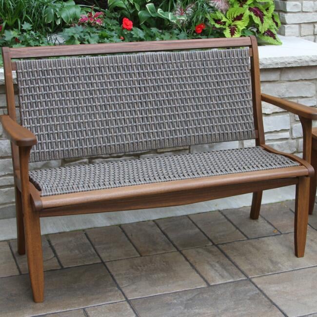 Gray All Weather Wicker and Wood Galena Outdoor Bench