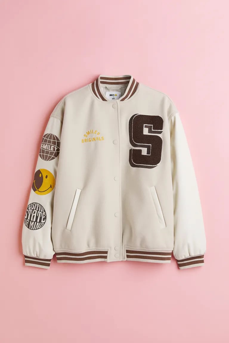 A Varsity Jacket: H&M x Smiley Motif-detail Baseball Jacket