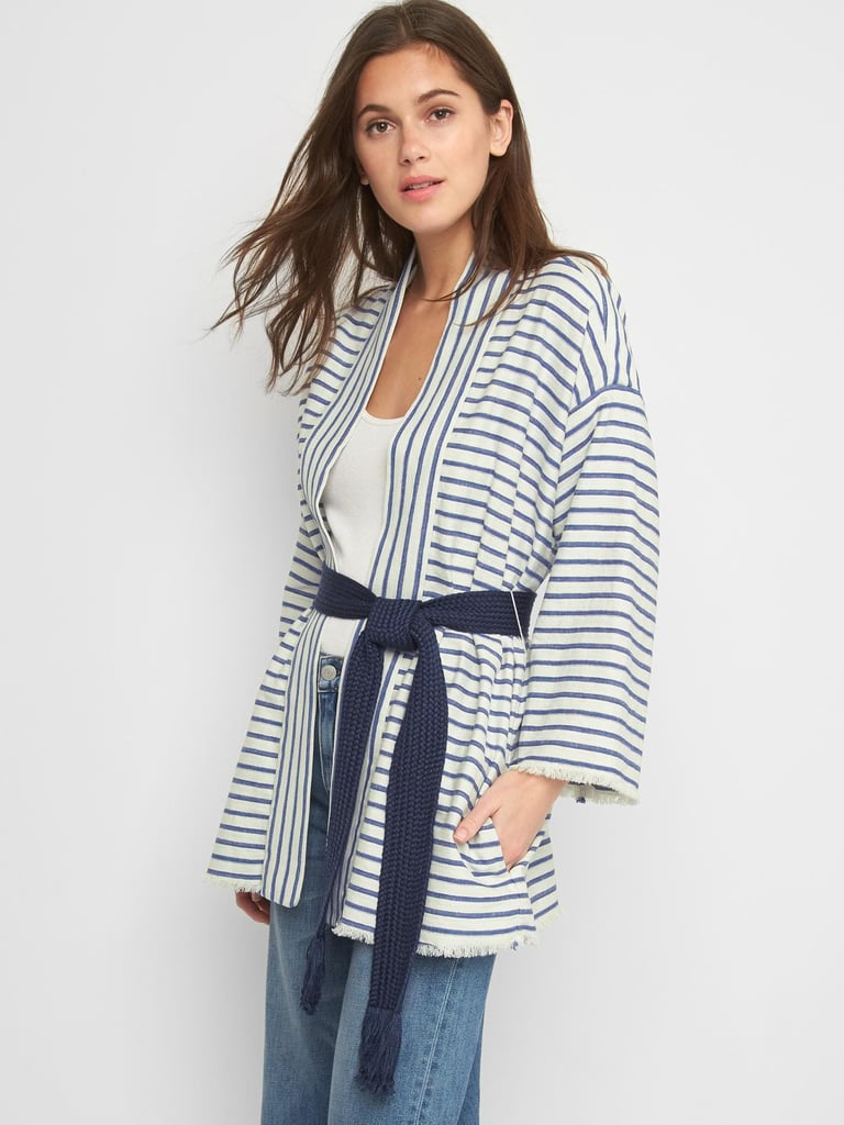 Gap Cotton-Linen Stripe Wrap Jacket