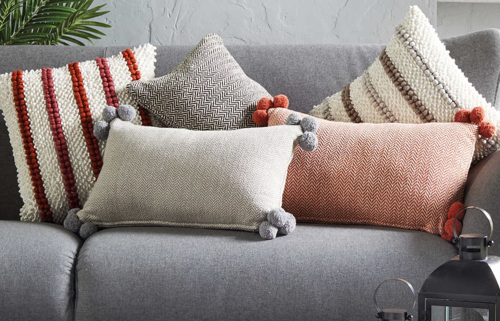 Aldi Herringbone Cushion with Pom Pom