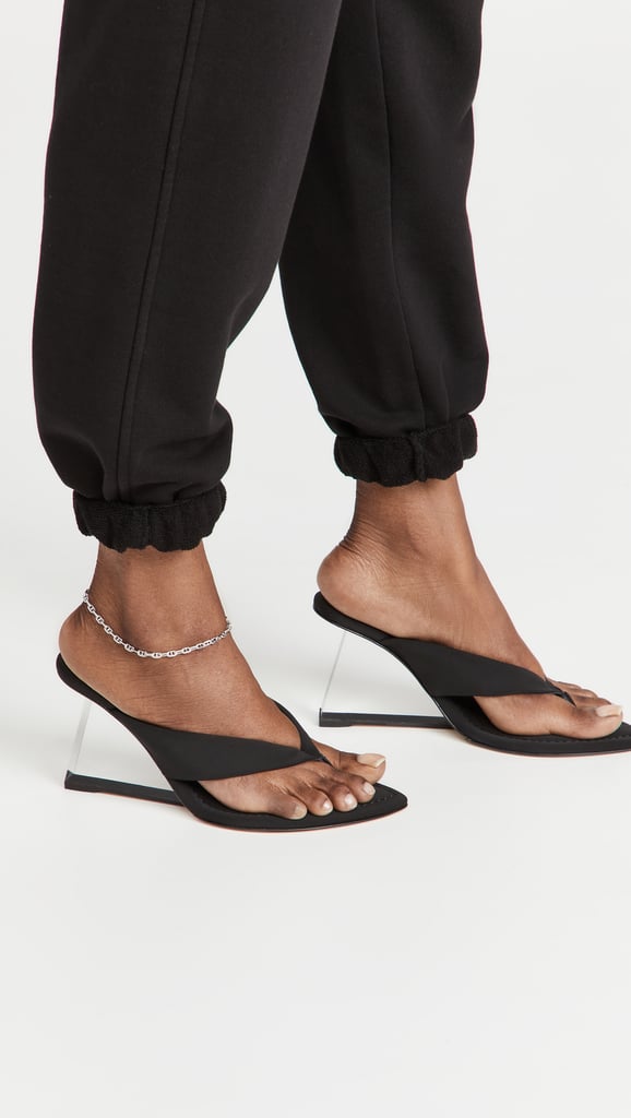 A Unique Wedge: Good American Clear Block Heel Thong Sandals