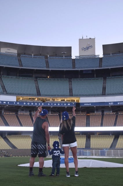 Ciara With Russell Wilson and Son at LA Dodgers Game