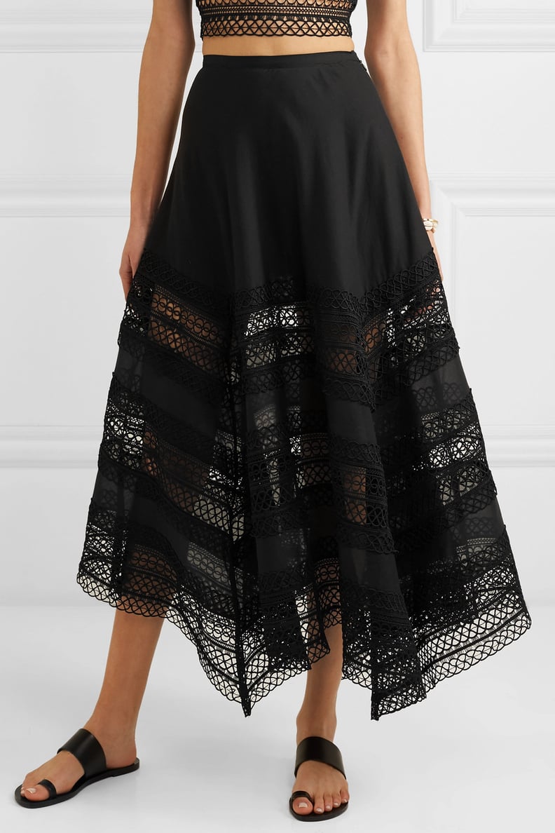 Charo Ruiz Benna Crocheted Lace-Paneled Cotton-Voile Maxi Skirt