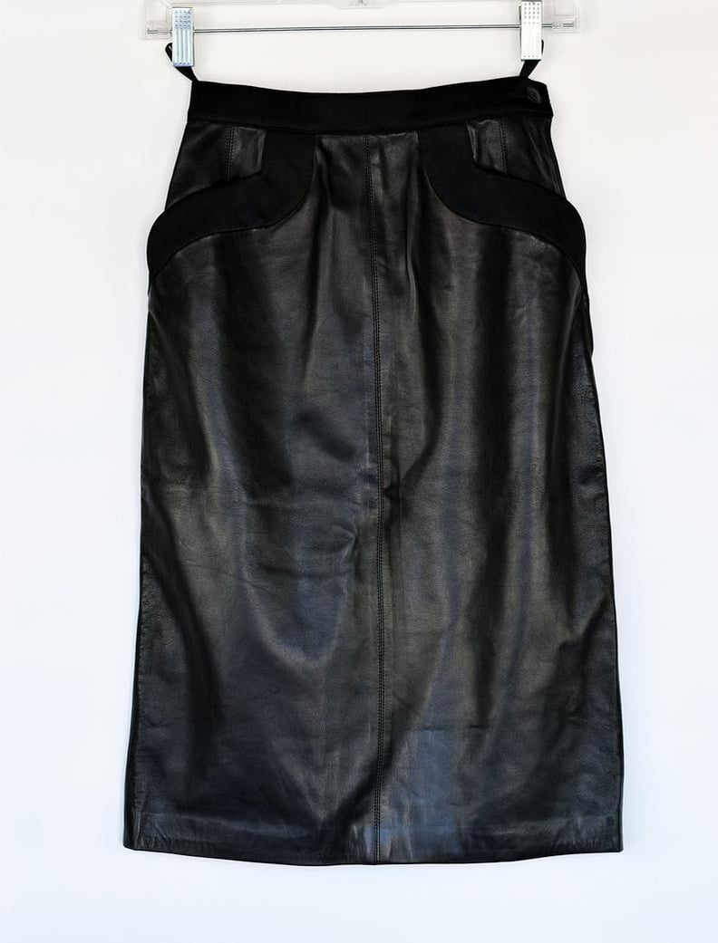 1980s Yves Saint Laurent Black Leather Pencil Skirt Deadstock Vintage With Original Tags