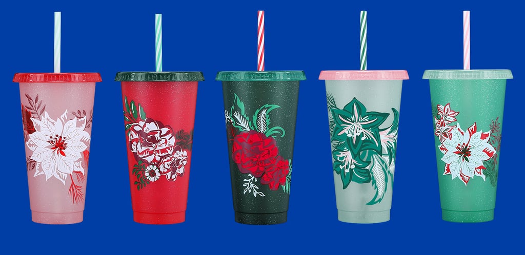 Starbucks Glitter Floral Cups With Straw