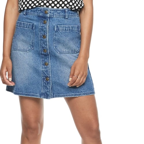 POPSUGAR Button-Front Denim Mini Skirt