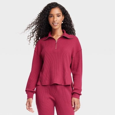 Waffle Knit Quarter Zip Sweatshirt