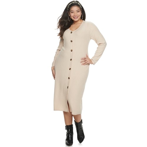 SO Long Sleeve Button Front Midi Dress