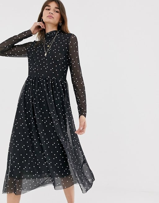 Levete Room Mesh Polka-Dot Midi Dress