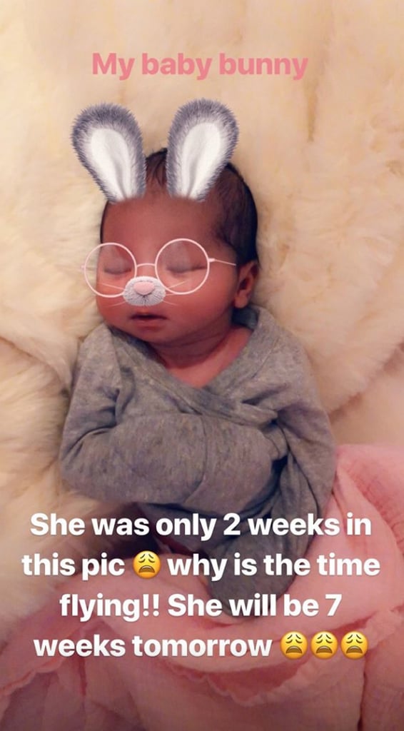 Khloé Kardashian and Tristan Thompson welcomed their first child together, daughter True Thompson, on April 12, and she's absolutely gorgeous! Even though she's only 1 month old, baby True clearly seems to be taking after famous mom, as she's already made both her Snapchat and Instagram debuts. We really hope this means we'll be seeing a lot more of the little one soon — maybe even a cute family photo with her cousins? 

    Related:

            
            
                                    
                            

            Everything There Is to Know About Khloé Kardashian&apos;s Daughter, True Thompson