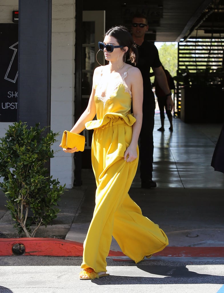 Kendall Jenner Wearing Yellow Paperbag-Waist Trousers