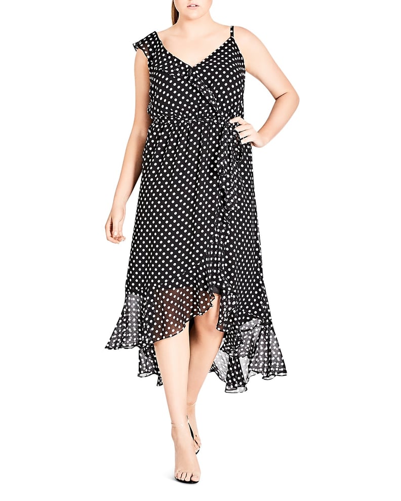 City Chic Plus Dot-Print Ruffled Midi Dress