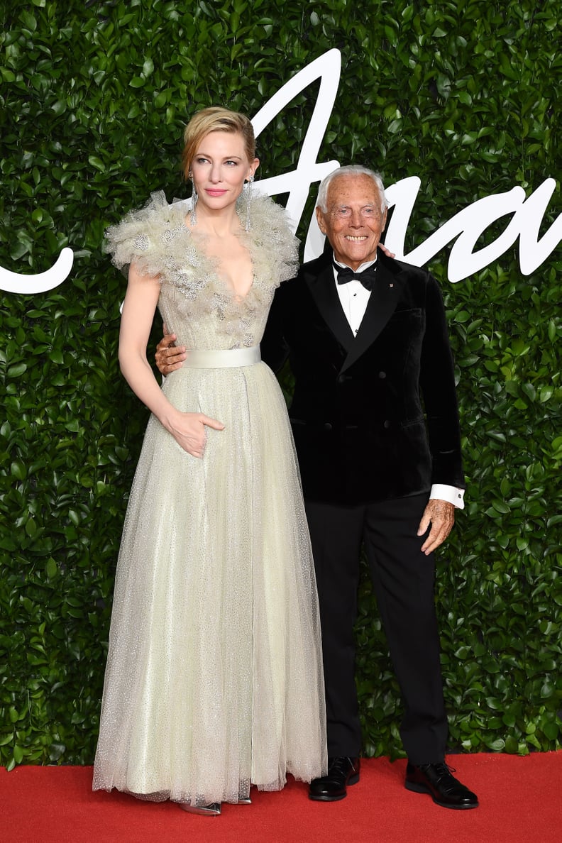 Cate Blanchett and Gorgio Armani at the British Fashion Awards 2019