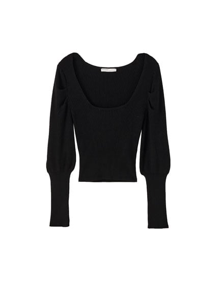 Pull&Bear Black Sweater With A Square-Cut Neckline -