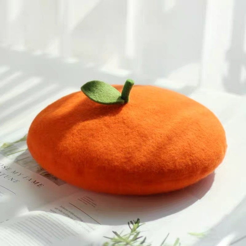 Handmade Wool Beret in Orange Lemon Color