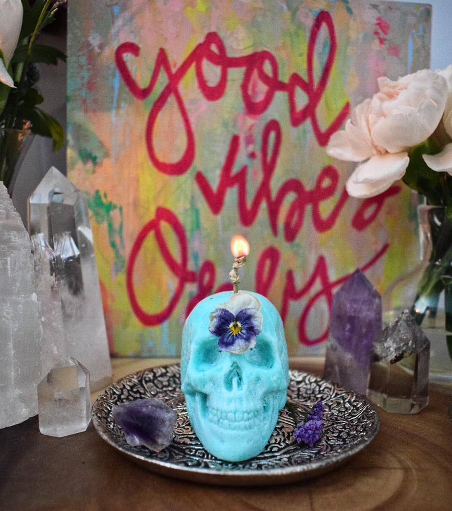 Crystal and Herb Infused Skull Candle
