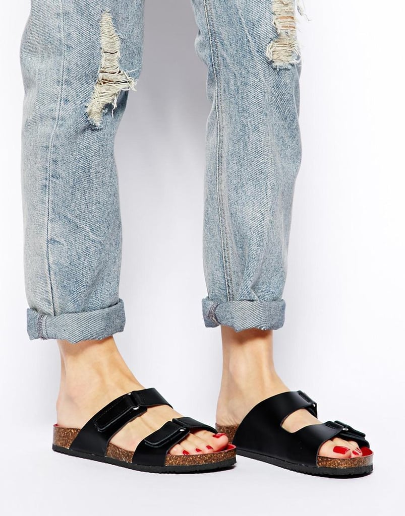 ASOS black leather velcro cork-bottom sandals ($56)