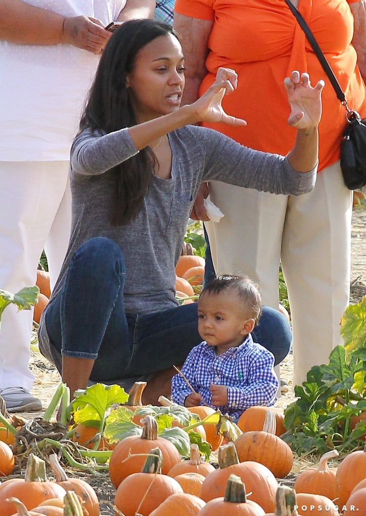 Zoe Saldana and Marco Perego Take Twins to the Pumpkin Patch