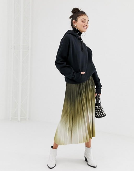 Stradivarius Tie Dye Pleated Midi Skirt in Green