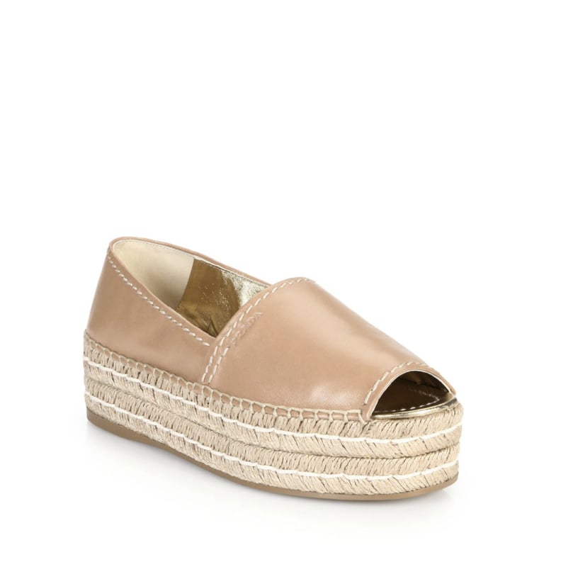 Prada Platform Open-Toe Leather Espadrilles