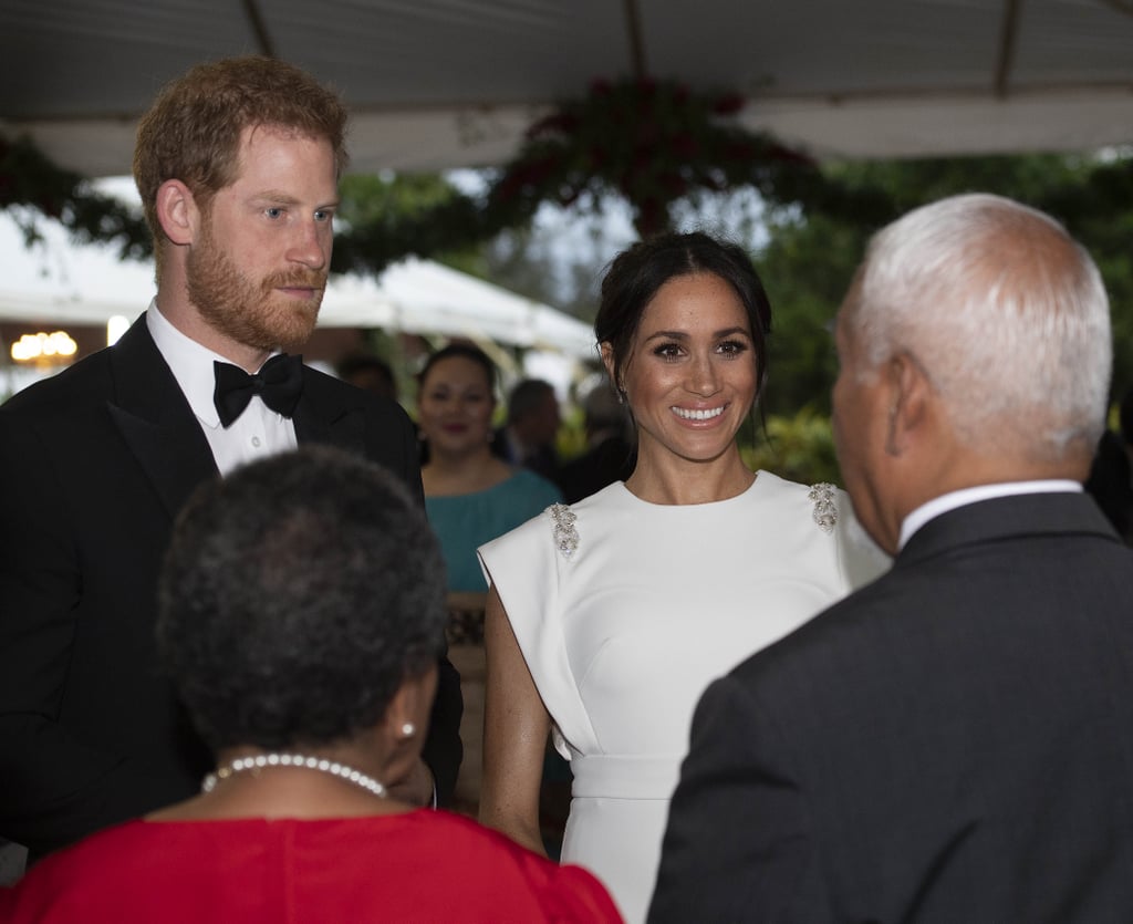 Meghan Markle White Theia Dress in Tonga October 2018