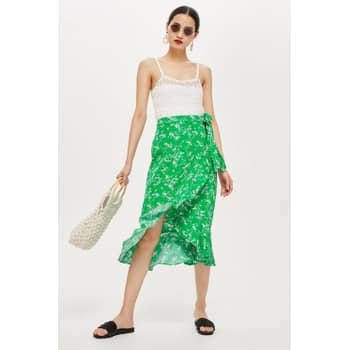 Topshop green shop floral midi skirt