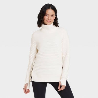 womens quilted pullover with funnel neck