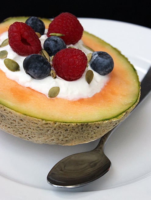 Greek Yogurt in a Melon Bowl