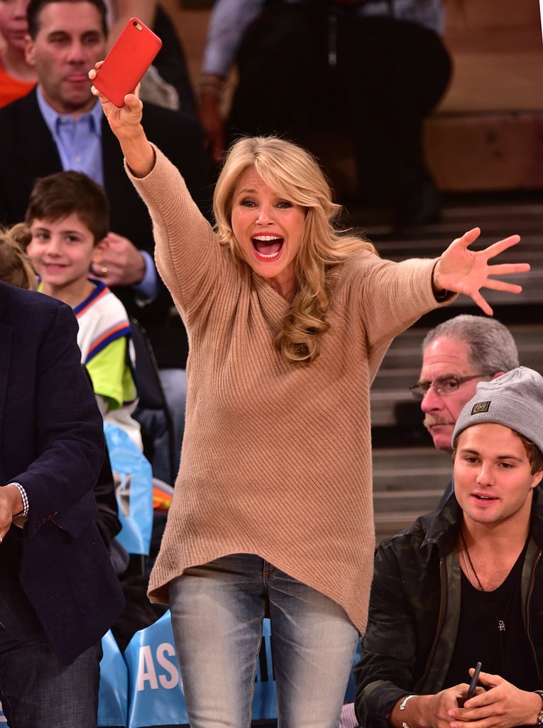 Christie Brinkley was adorably animated while watching the NY Knicks play the Golden State Warriors in February 2015.