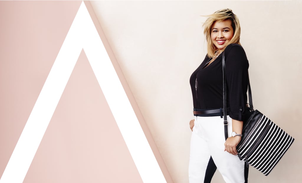 Ava & Viv Button-Down Shirt in Black ($22) and Ankle Pant in Black/White ($30)
