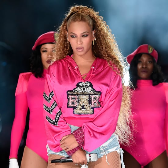 Beyoncé's Black Versace Dress and Pink Platform Heels