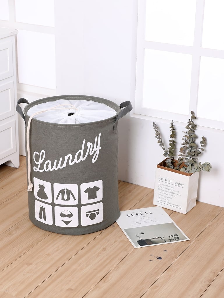 Letter Print Drawstring Storage Basket