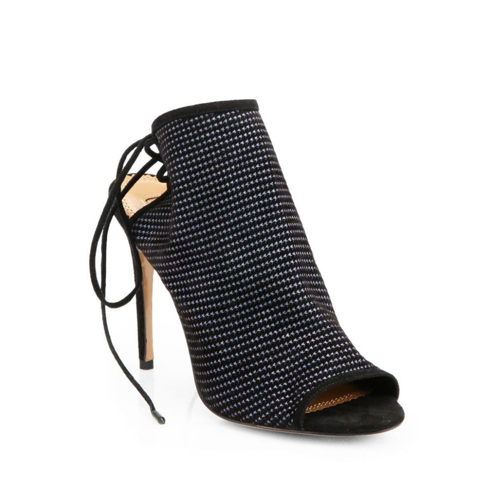 Aquazzura Mayfair Houndstooth Suede Open-Toe Ankle Boots ($417, originally $595)