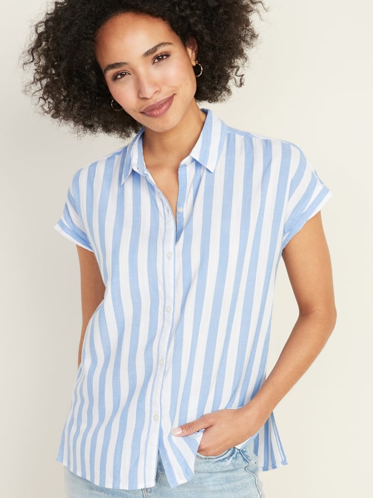 Old Navy Relaxed Vertical-Stripe Cap-Sleeve Shirt | Most Flattering ...