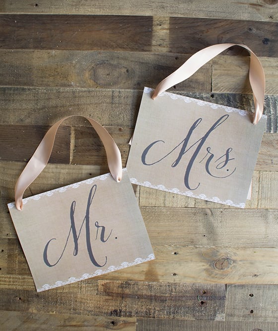 Burlap Mr. and Mrs. Chair Signs