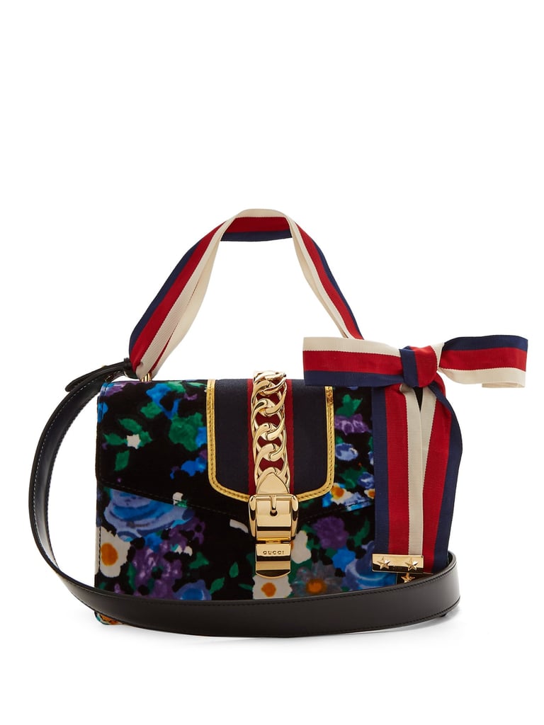 Gucci Sylvie Floral-Print Velvet Shoulder Bag