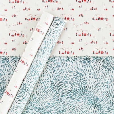 Minted Patterned Gift Wrap Cream/Blue