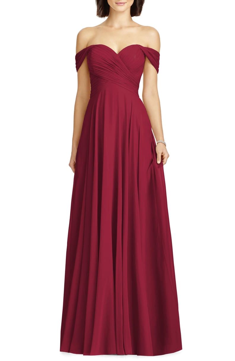 Dessy Collection Lux Ruched Off the Shoulder Chiffon Gown