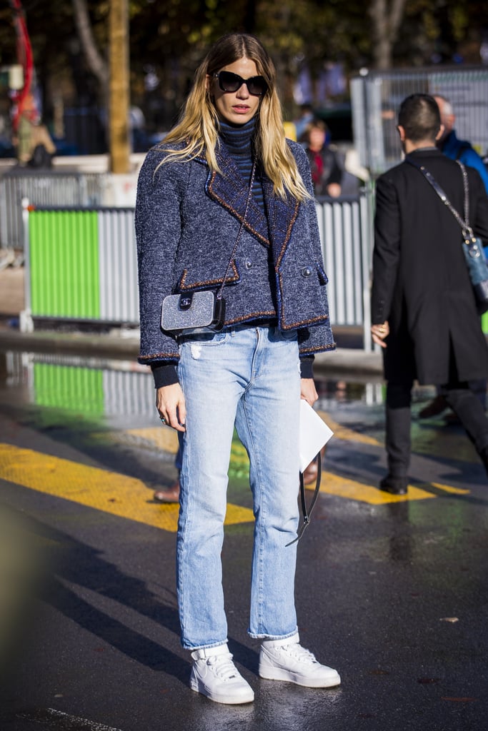 Long Straight-Leg Jeans + High Top Sneakers