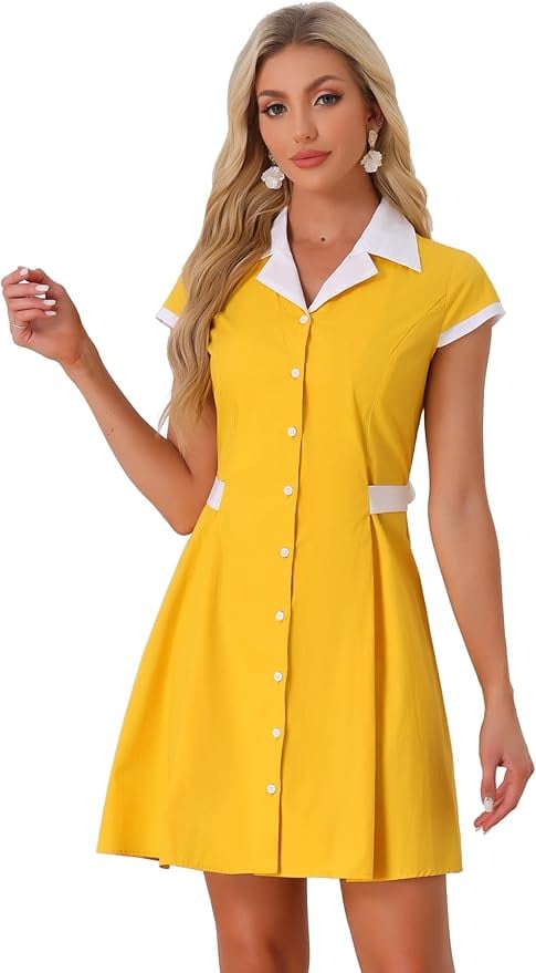 Allegra K Vintage Button Down Shirt Dress